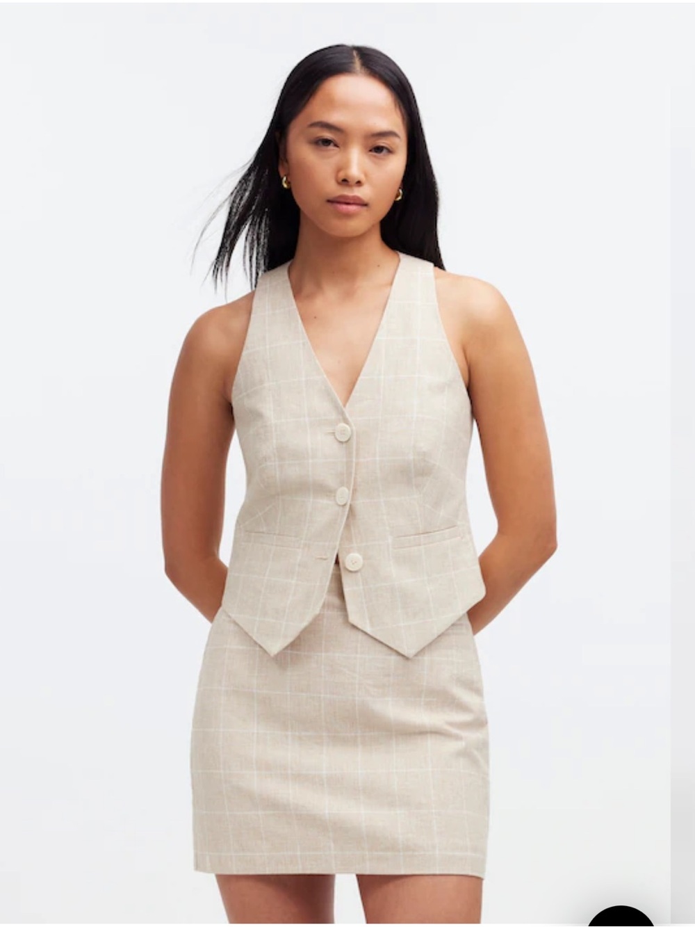 Madewell Linen Blend Plaid Vest & Mini Skirt Set Size 8/10 Quiet Luxury